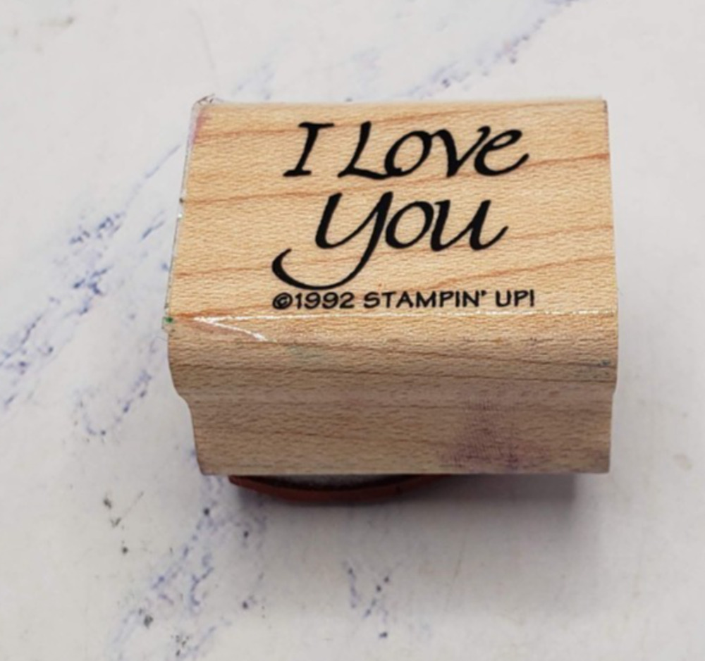 Stampin up! I Love You Text 1992 Small Quote Wood Mounted Rubber Stamp